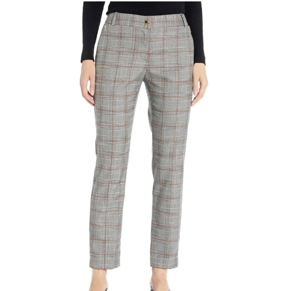 Calvin Klein Glenn Plaid Cropped Pants Womens 6 (32x27) Black/White/Org Stretch